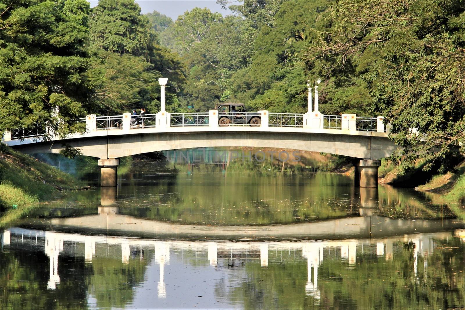 Cambodia siem reap bridge 4x4 crossing reflection