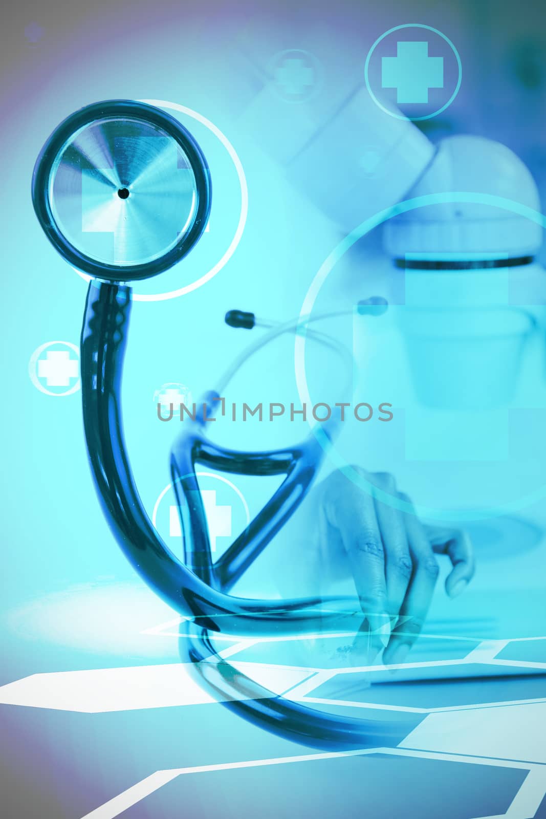 Digital background with heart beating sign  against blue stethoscope 