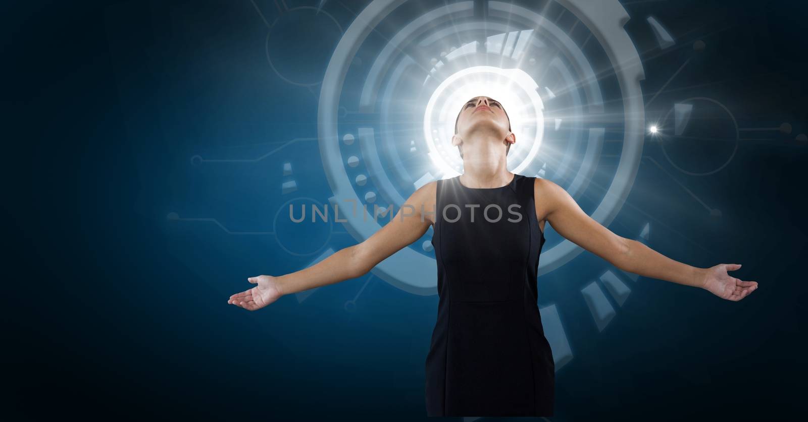 Digital composite of Businesswoman with blue interface technology future