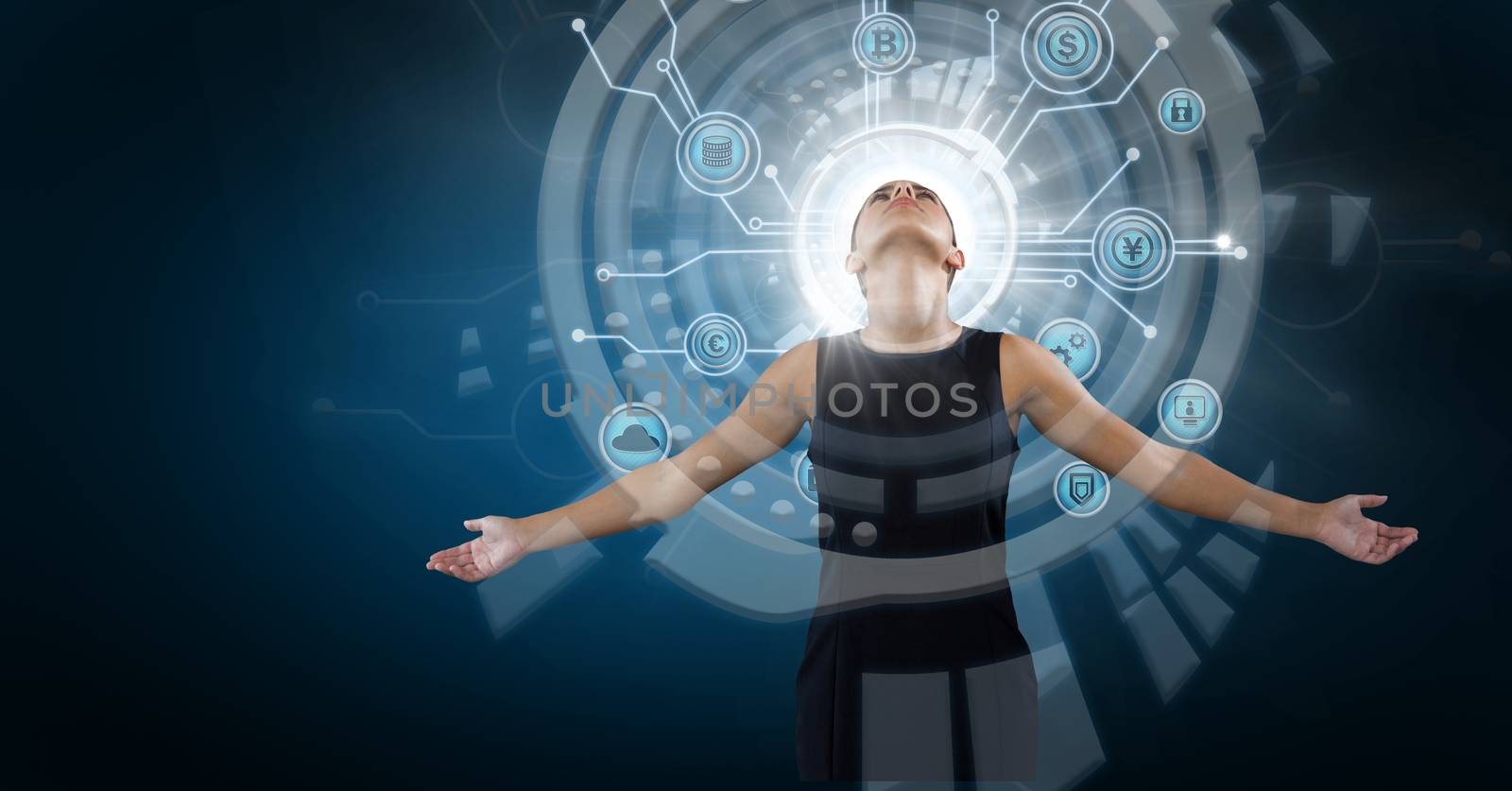 Digital composite of Businesswoman with business technology interface