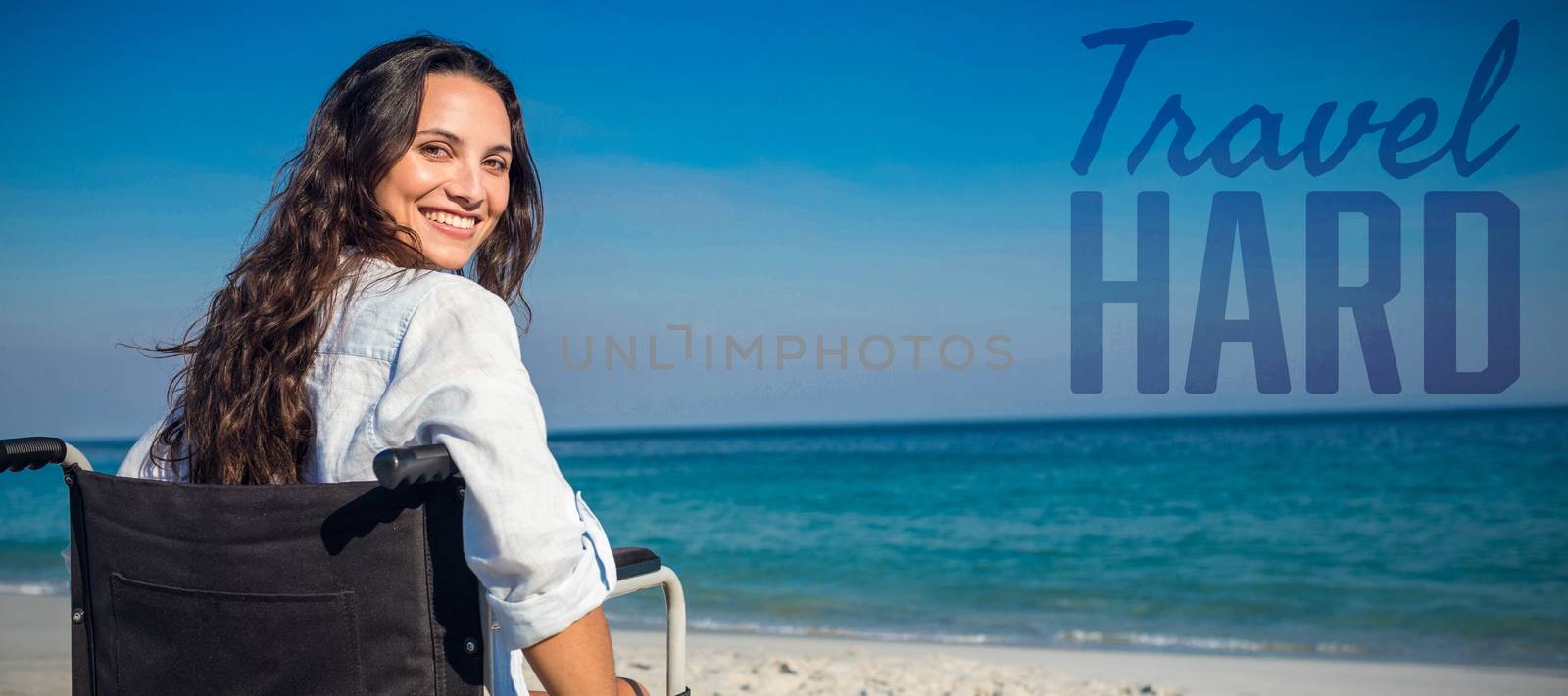 Travel hard against portrait of disabled woman