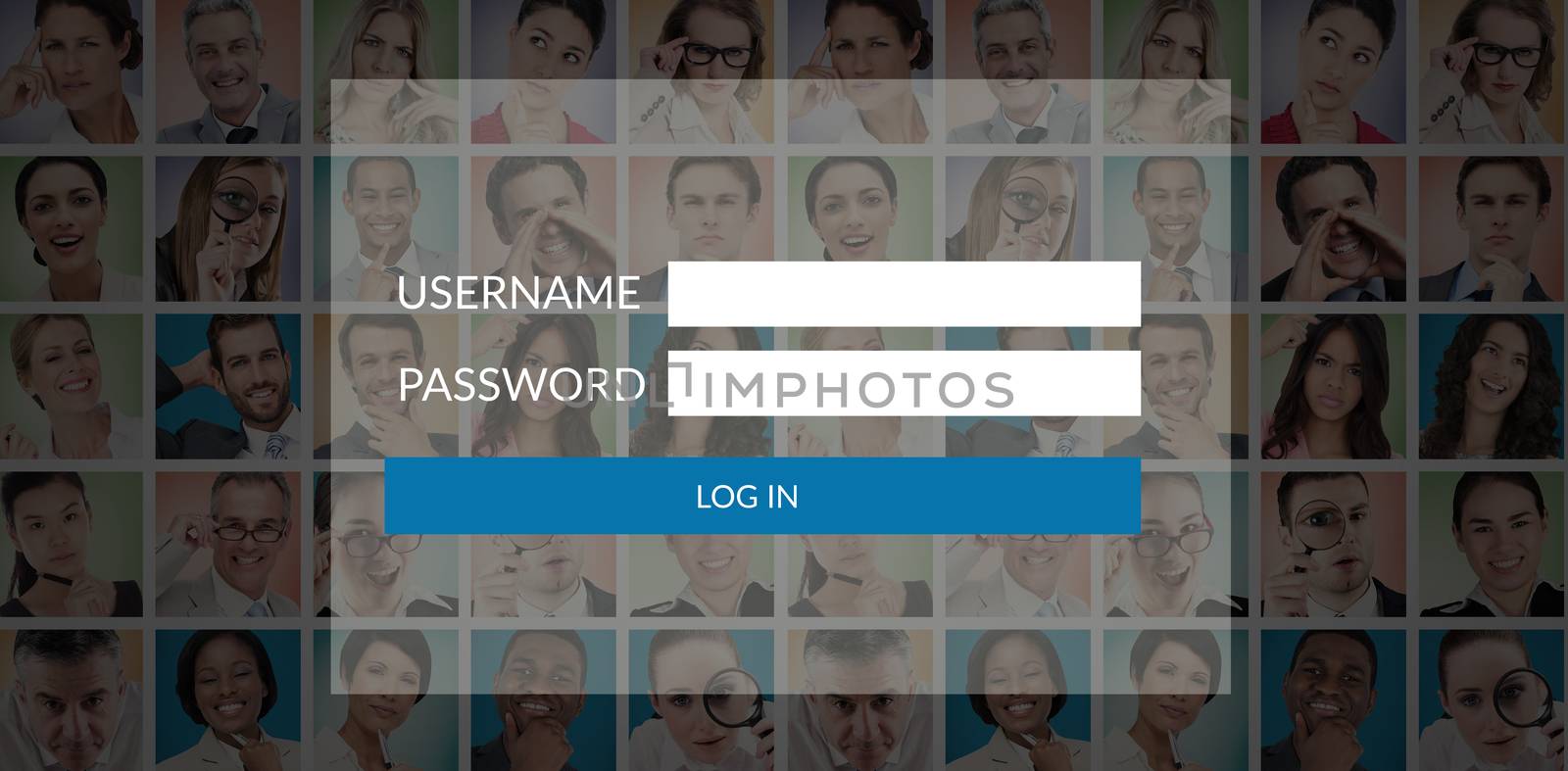 Login page against people collage portrait 5x5