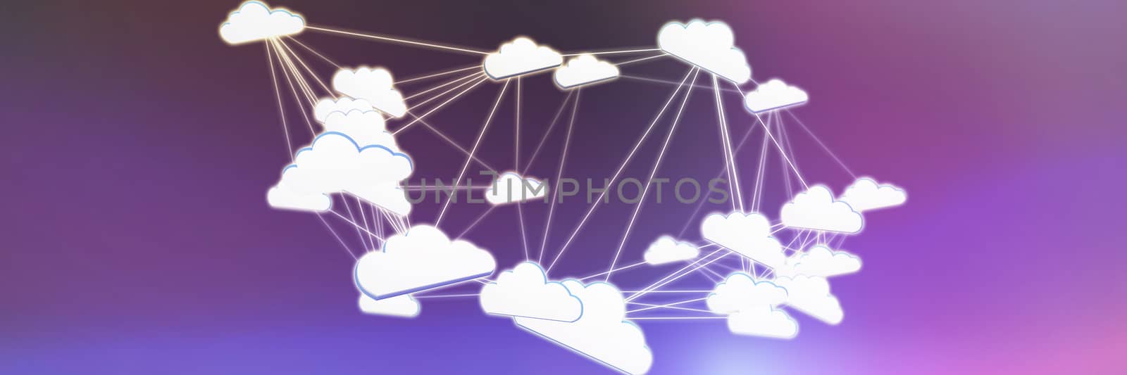 Abstract image of cloud computing symbol against pink and purple background