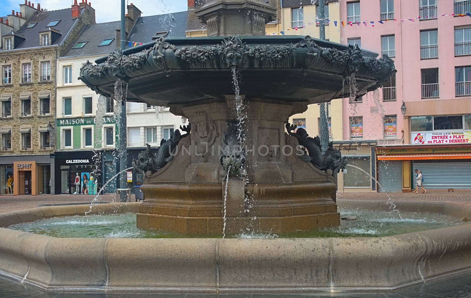 CHERBOURG, FRANCE - June 6th 2019 - impressive fountain at main square
