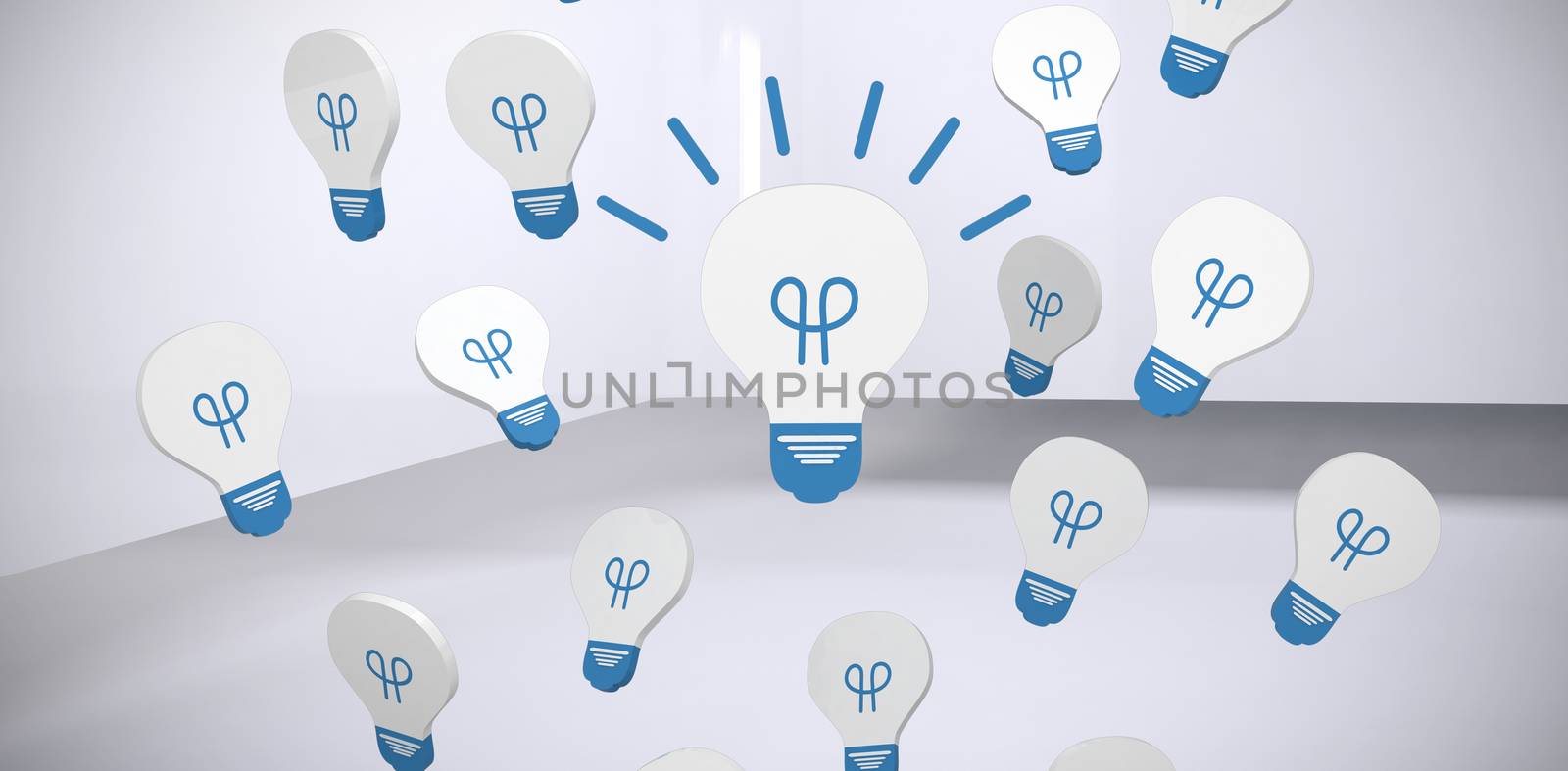 Glowing light bulb icon against abstract room