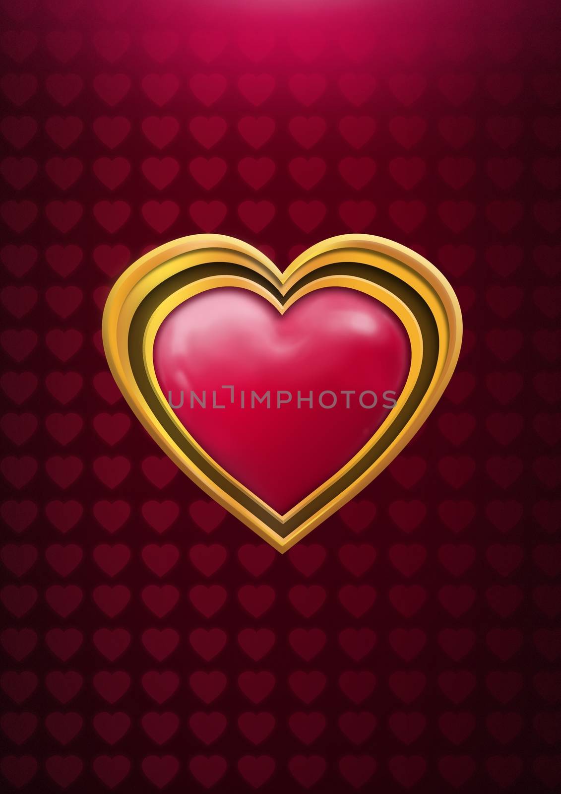 Digital composite of Shiny heart graphic with love hearts