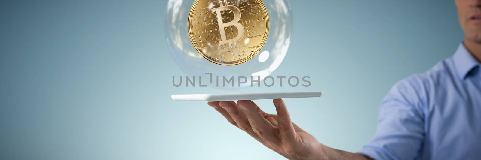 Composite image of man holding digital tablet by Wavebreakmedia