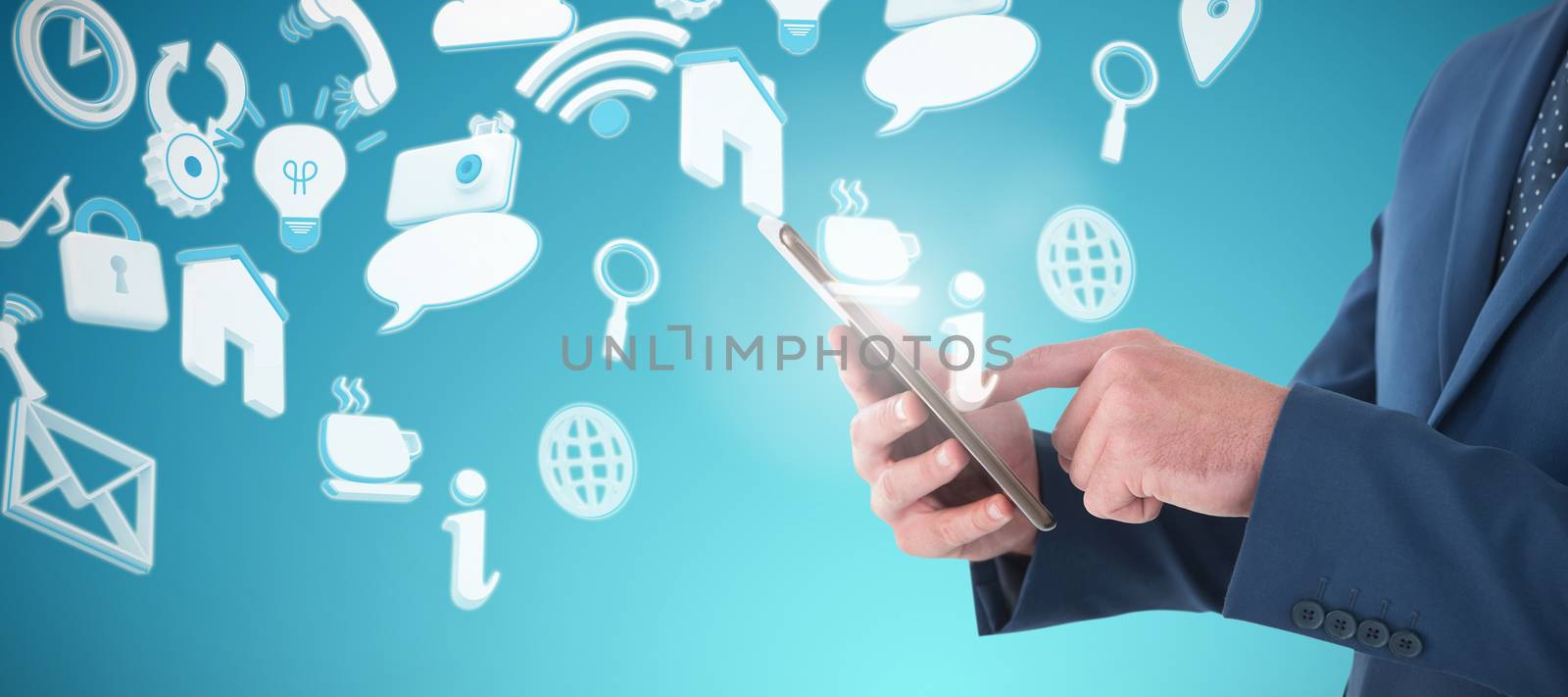 Composite image of midsection of businessman using digital tablet by Wavebreakmedia