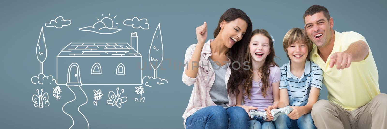 Digital composite of Family having fun together with home drawing
