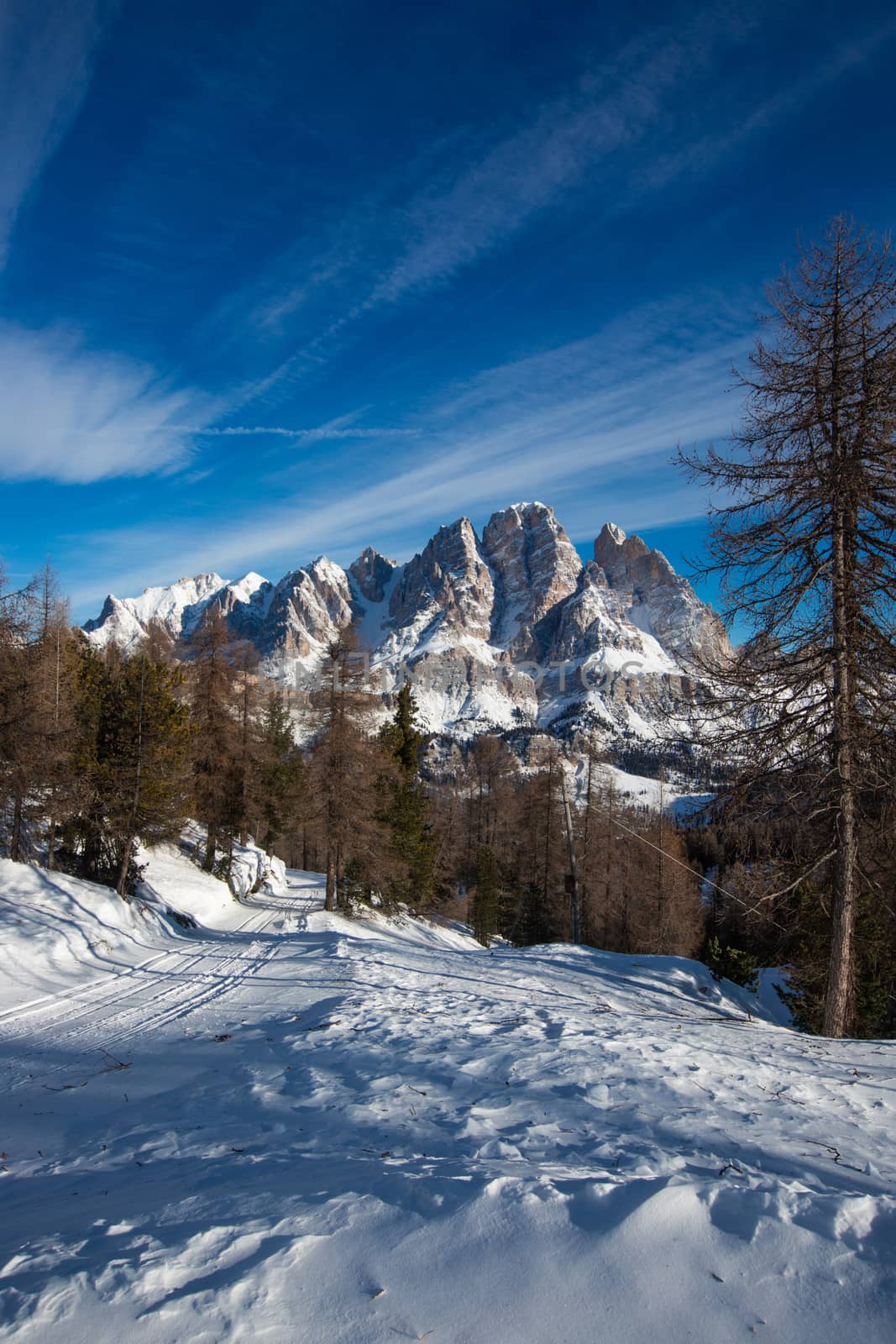 Dolomities winter mountains ski resort by destillat