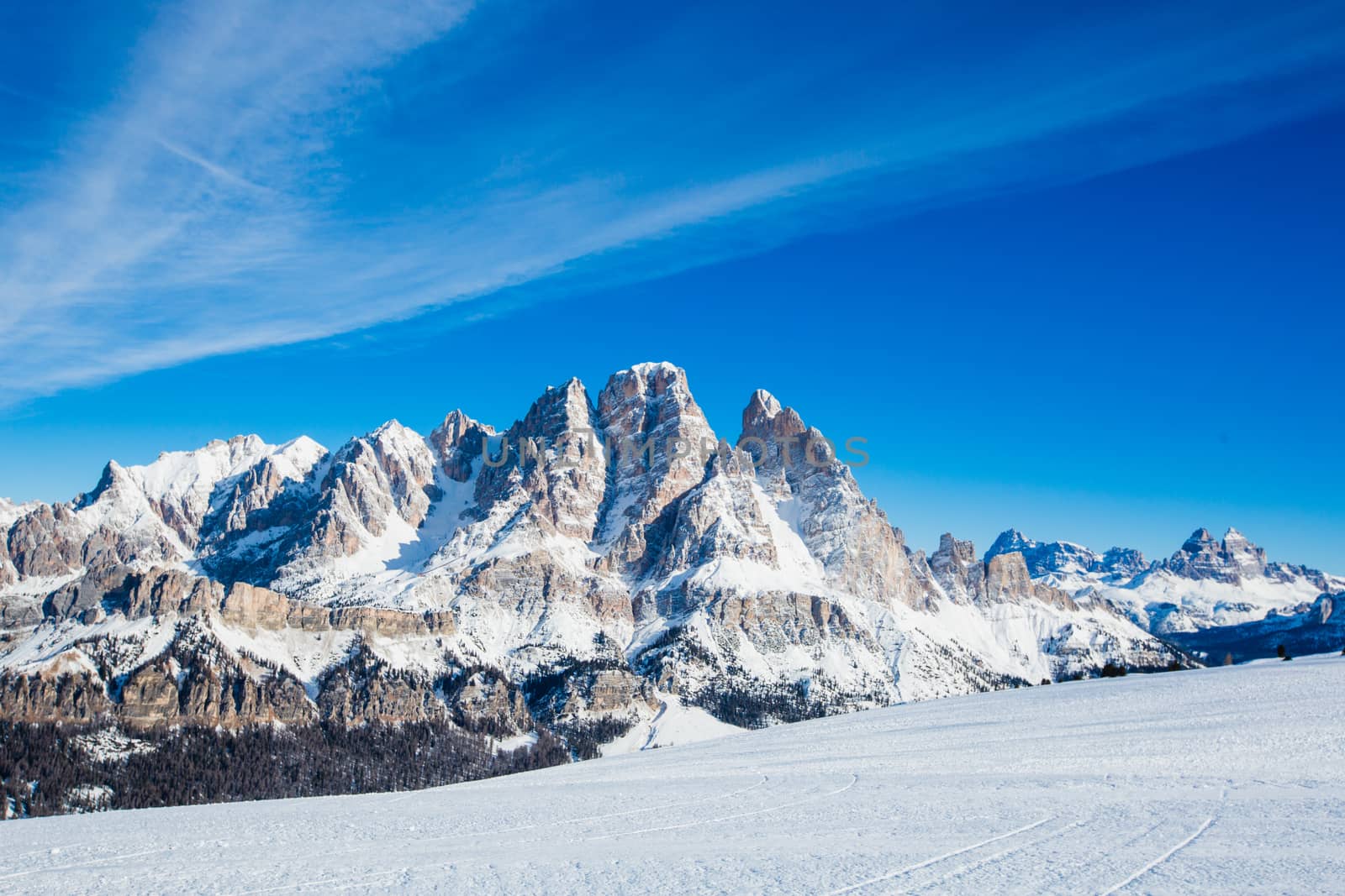 Dolomities winter mountains ski resort by destillat