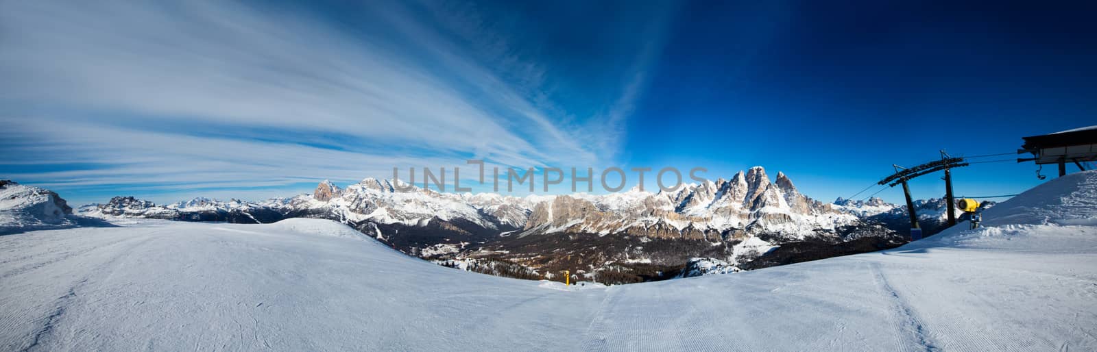 Dolomities Dolomiti Italy in wintertime beautiful alps winter mountains and ski slope Cortina d'Ampezzo Faloria skiing resort area