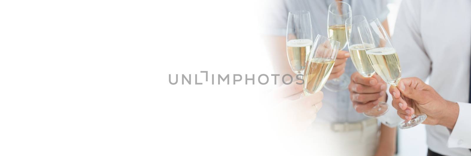 Digital composite of people holding champagne with transition
