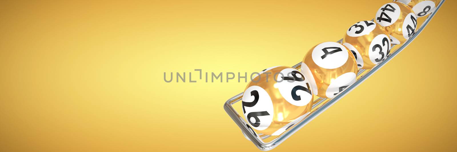 Balls of the lottery  against abstract yellow background