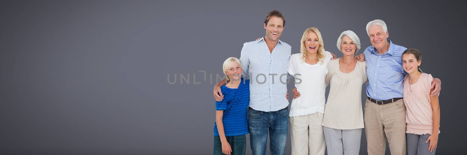 Digital composite of Family generations together with grey background