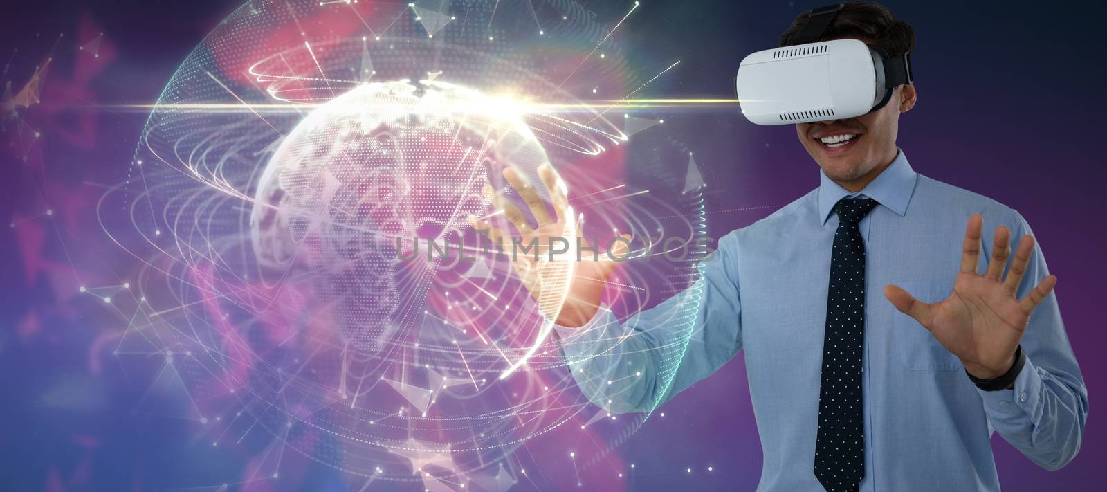 Composite image of happy businessman using vr glasses by Wavebreakmedia