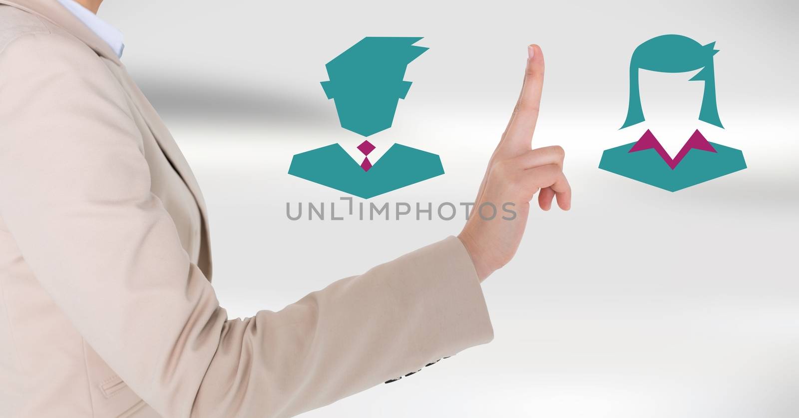 Digital composite of Hand pointing with business people icons