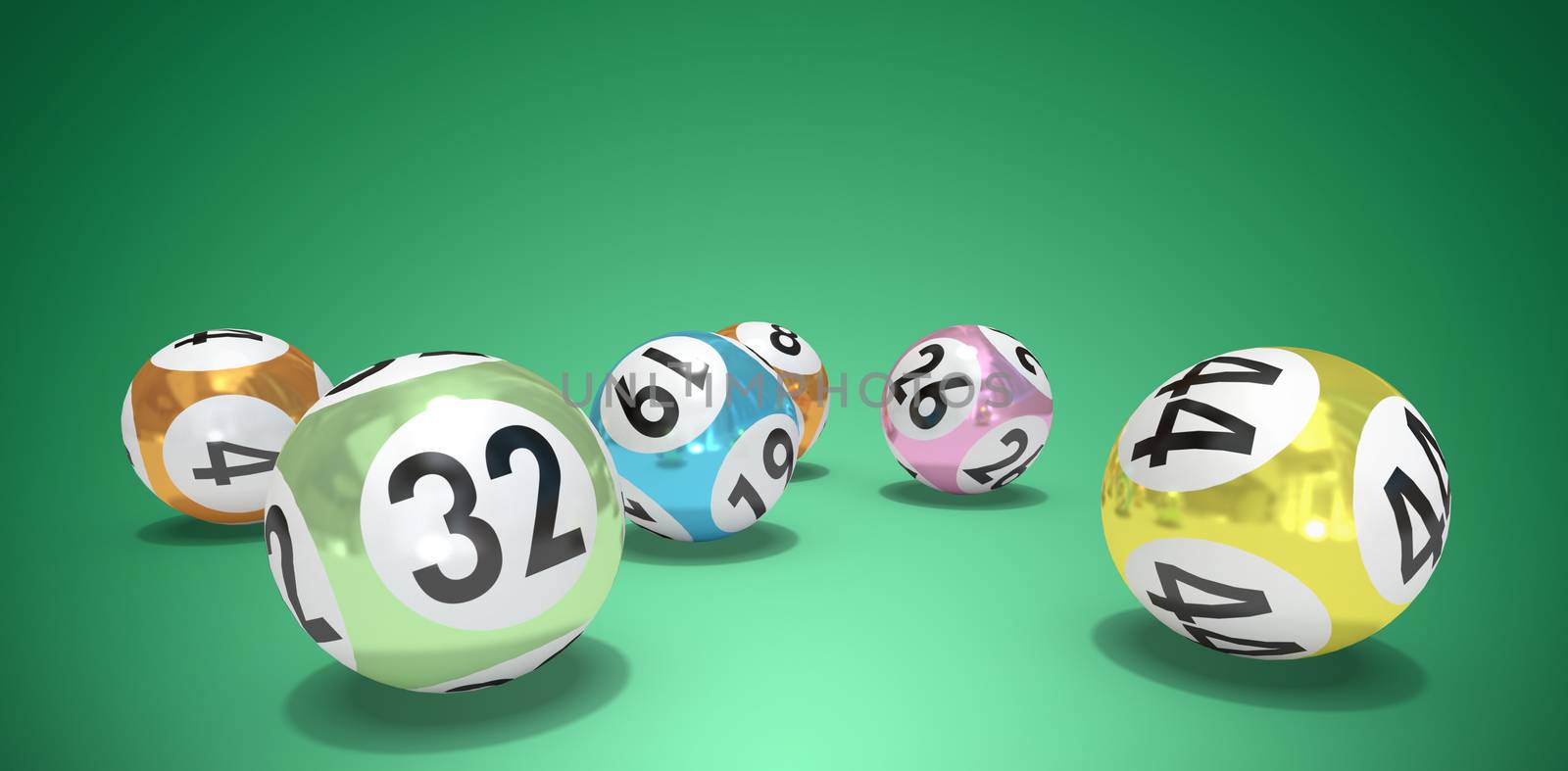 Lottery balls with numbers against abstract green background