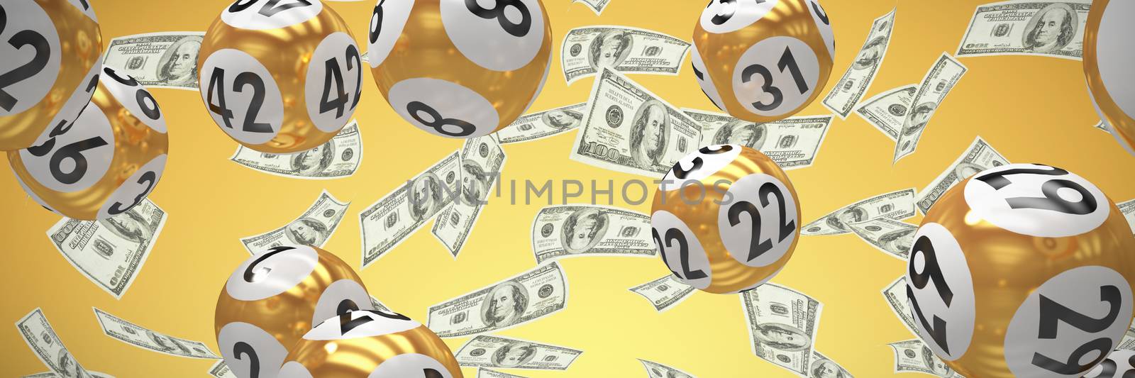 Lottery balls with numbers against abstract yellow background