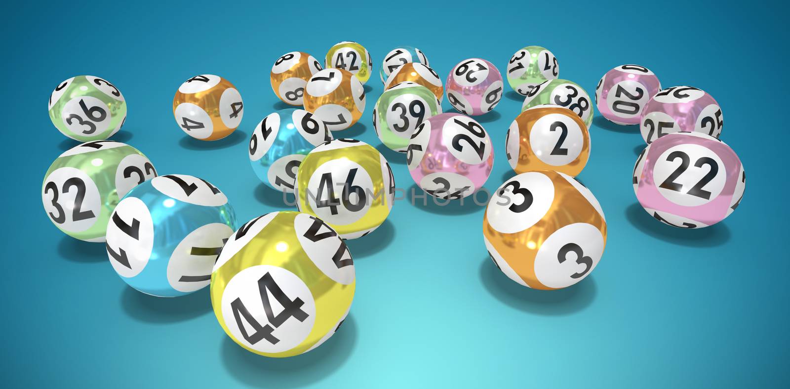 Lottery balls with numbers against abstract blue background