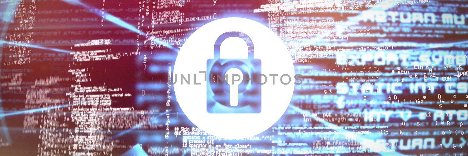 Lock icon vector against abstract blue text