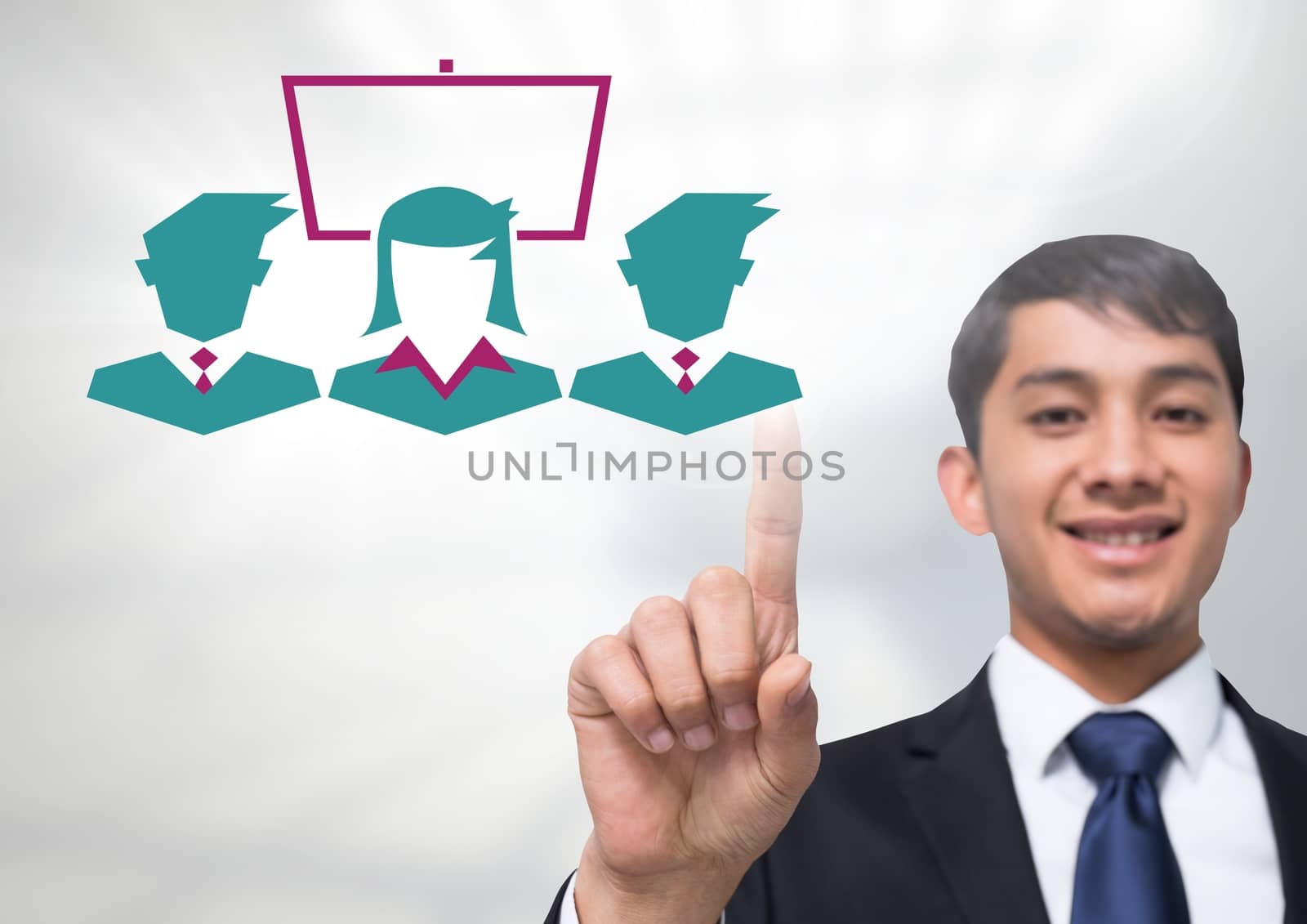 Digital composite of Businessman touching business people screen icons