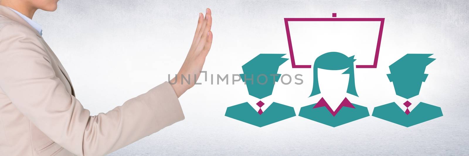 Hand interacting with business people and screen icon by Wavebreakmedia