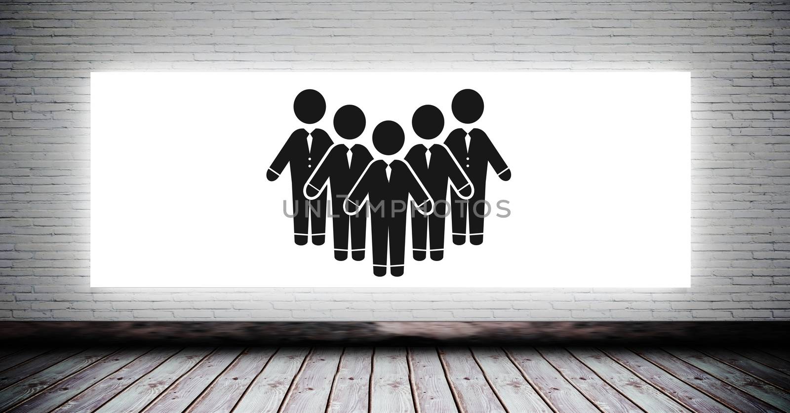 Digital composite of people group icon on screen