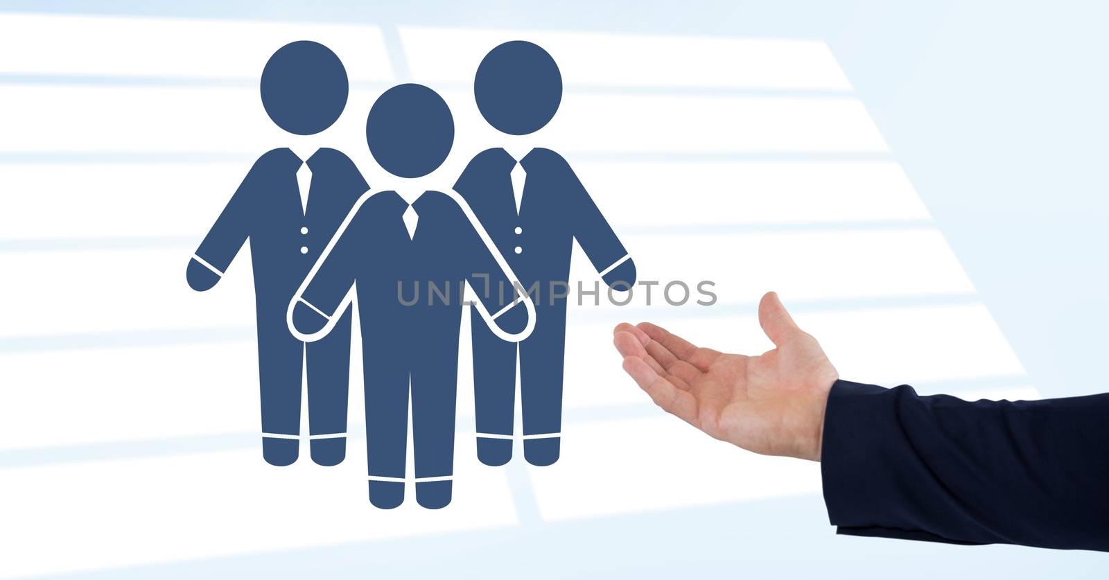 Digital composite of Hand open with business people group icon