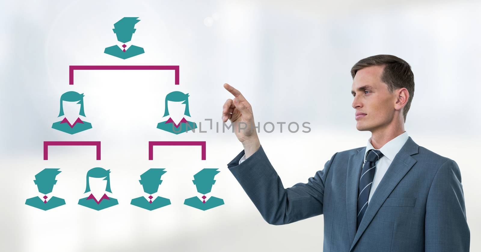 Digital composite of Businessman interacting with people connected icons