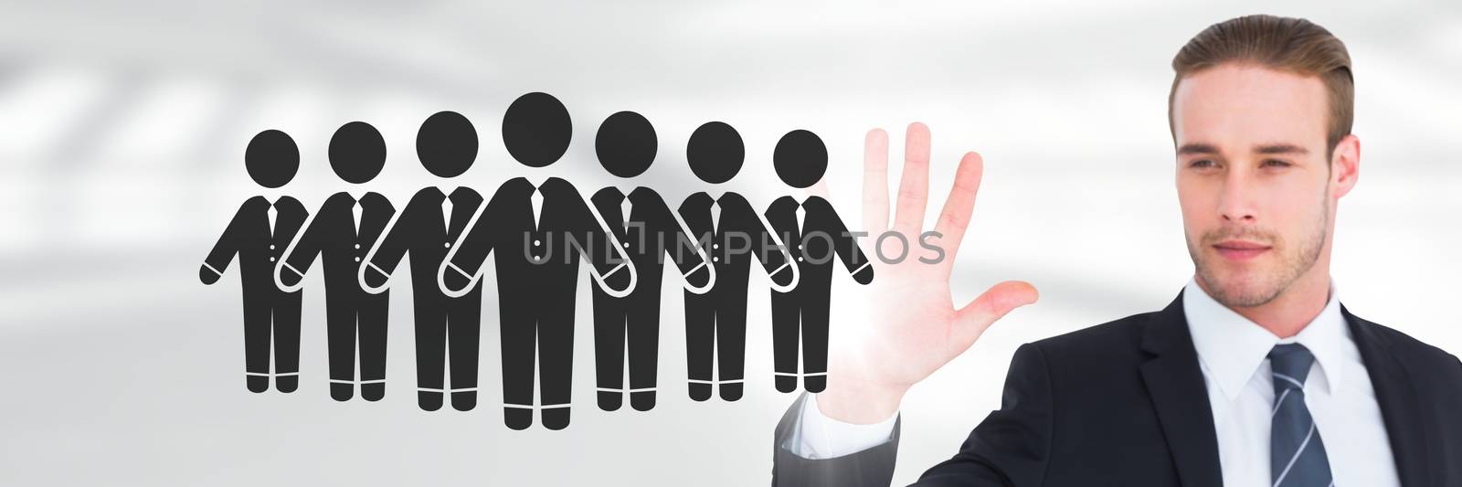 Businessman with open hand and business people group icon by Wavebreakmedia