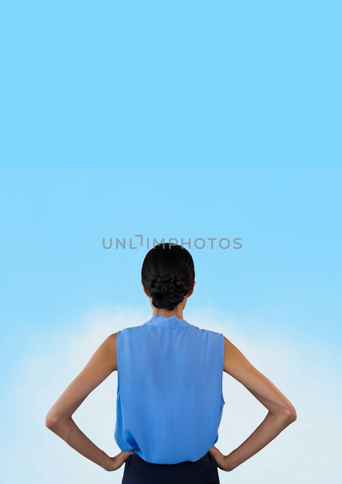 Digital composite of Business woman looking forward with smoke
