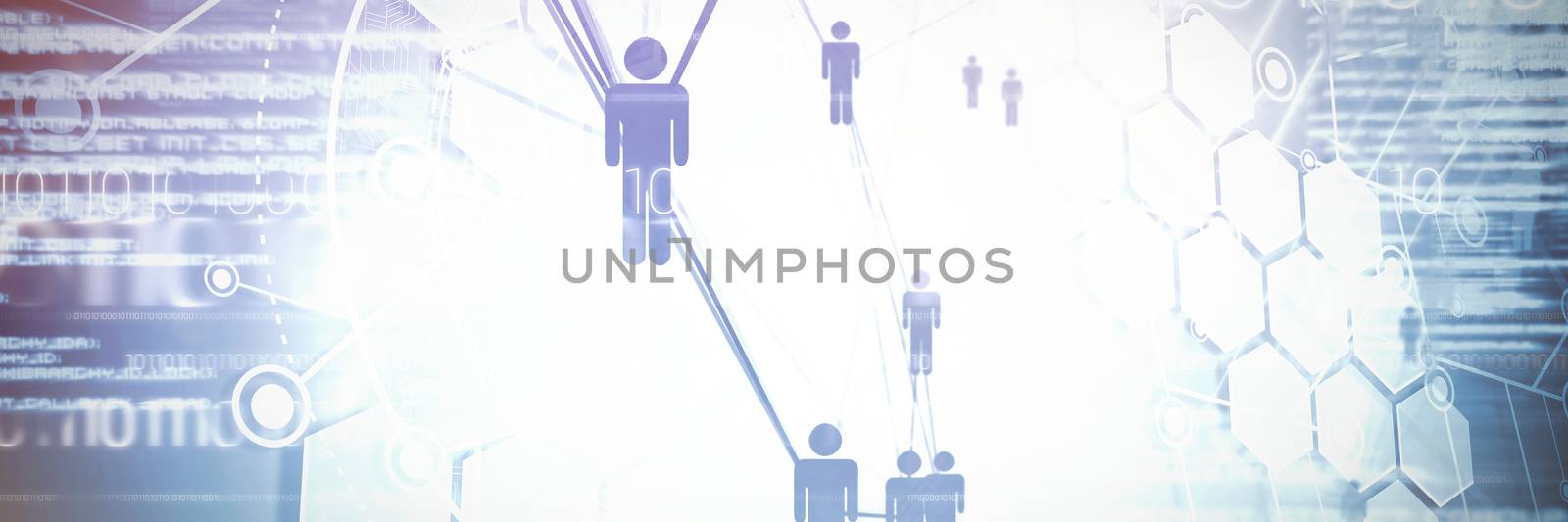 Digital composite image of people icons and binary codes