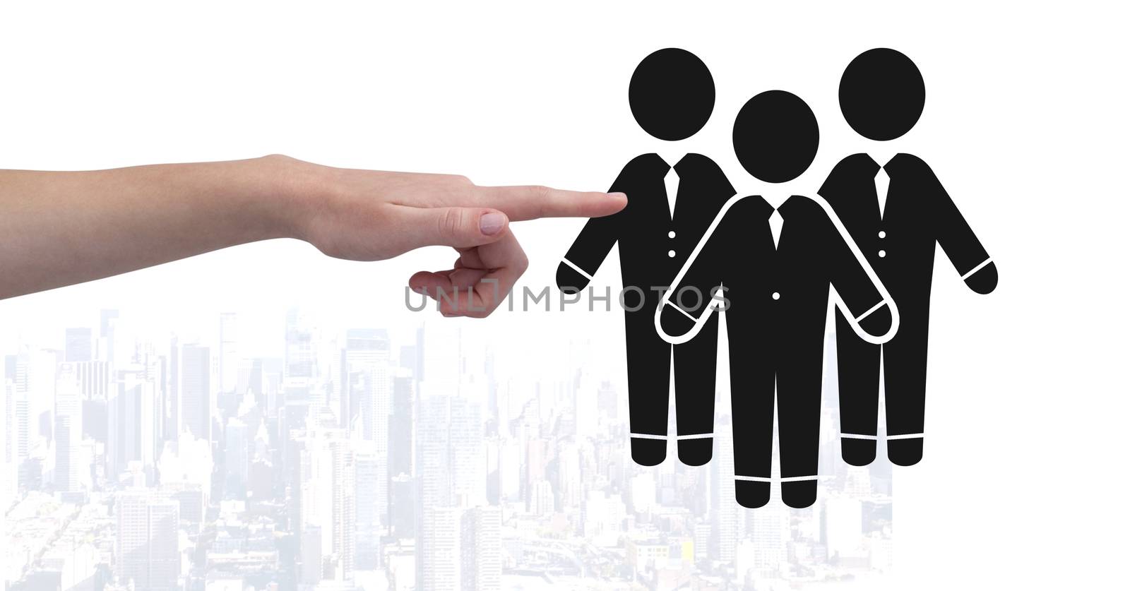 Digital composite of Hand pointing at business people group icon