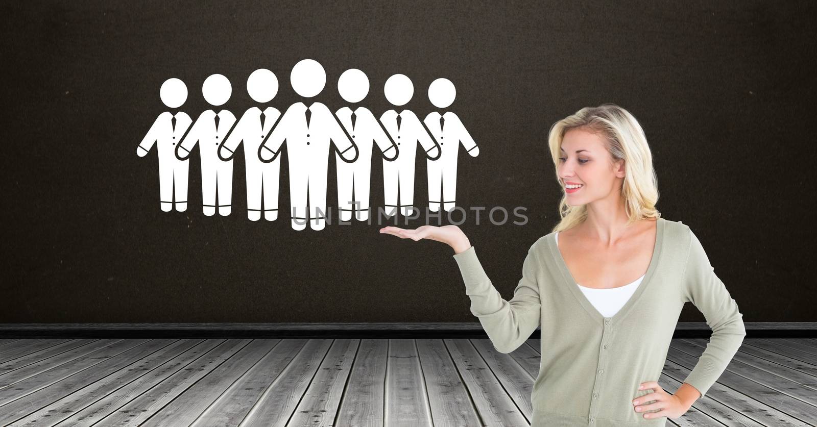 Digital composite of Woman opening hand with business people group icon