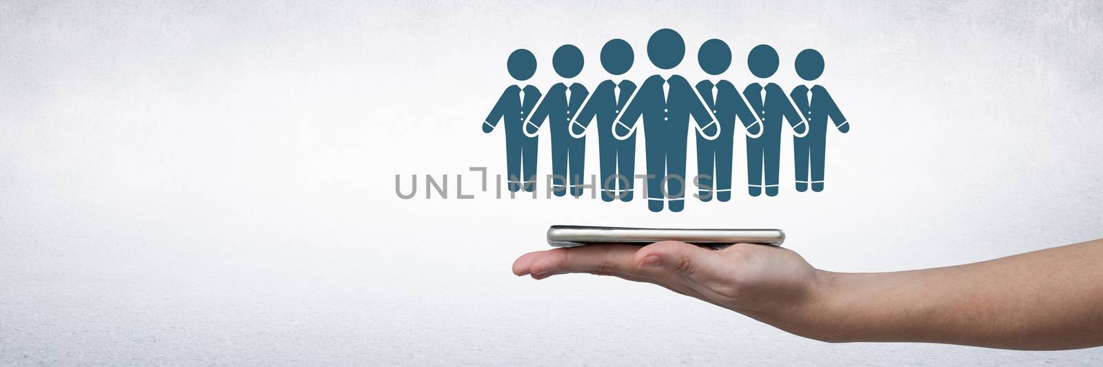 Digital composite of Hand holding tablet with business people group icon