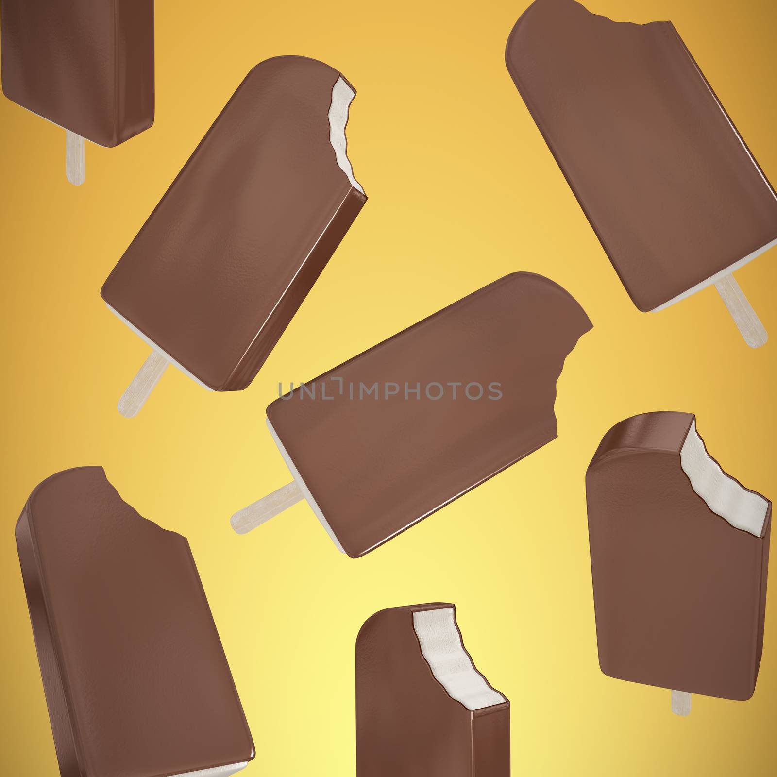 Chocolate ice-cream against abstract yellow background