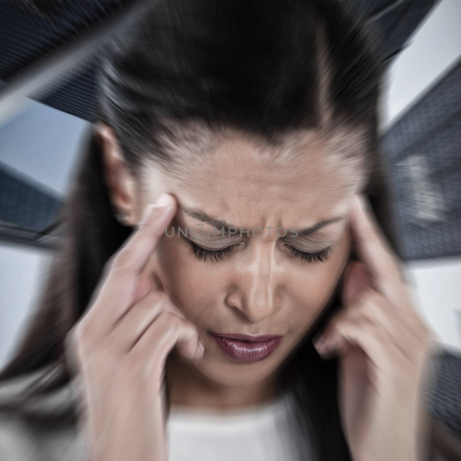 Composite image of businesswoman having an headache by Wavebreakmedia