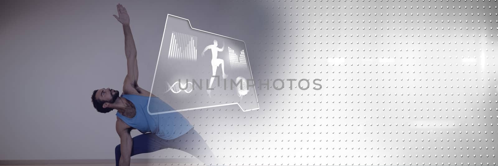 Athletic fit man exercising yoga with health interface by Wavebreakmedia