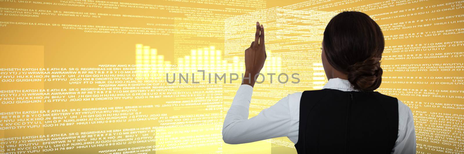 Composite image of rear view of businesswoman using invisible interface by Wavebreakmedia