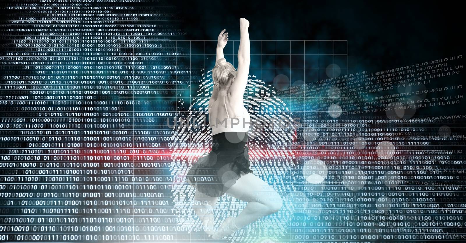 Digital composite of Dancer dancing with digital technology interface