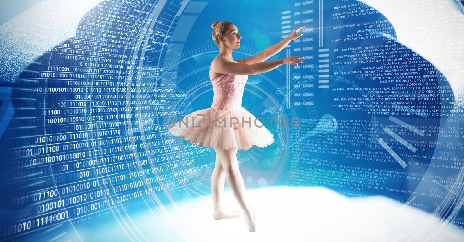 Digital composite of Ballet dancer dancing with digital technology interface