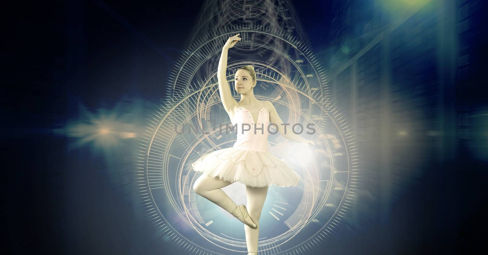 Digital composite of Ballet dancer dancing with digital technology interface