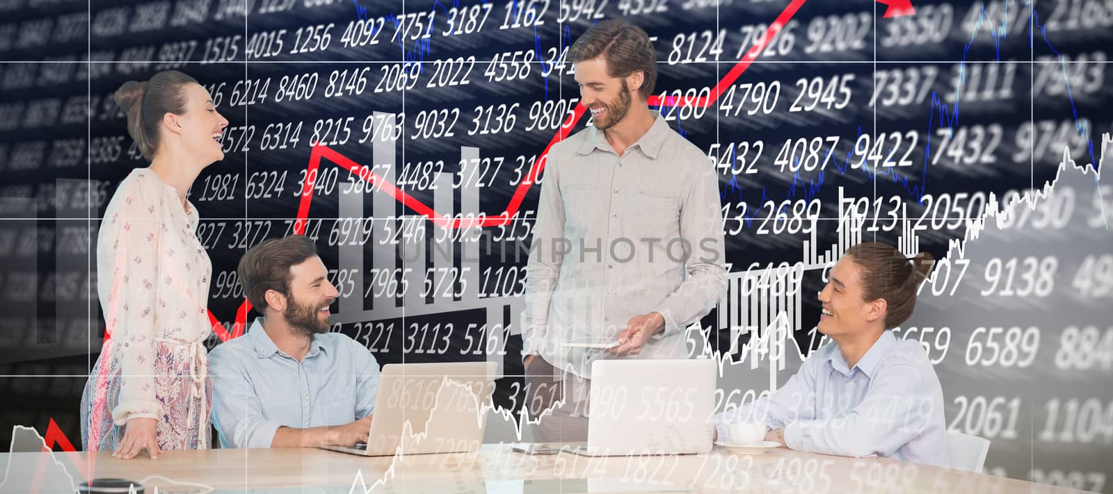 Composite image of business people interacting at table by Wavebreakmedia