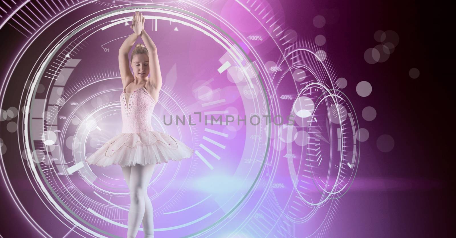 Digital composite of Ballet dancer dancing with digital technology interface