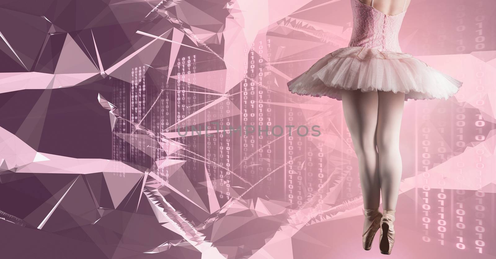 Digital composite of Ballet dancer dancing with digital technology interface