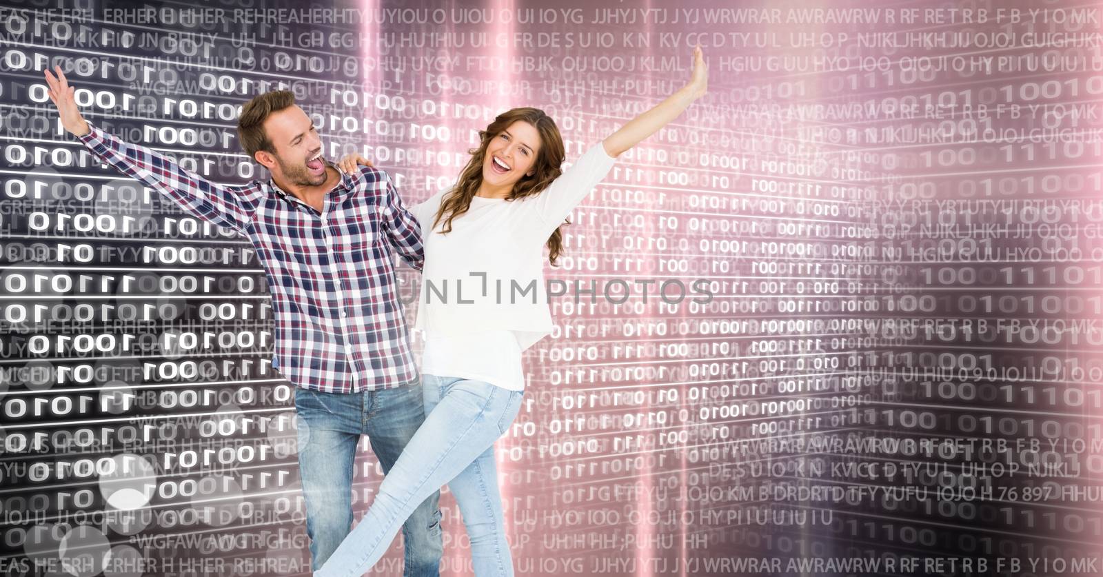 Digital composite of Couple dancing with digital technology interface