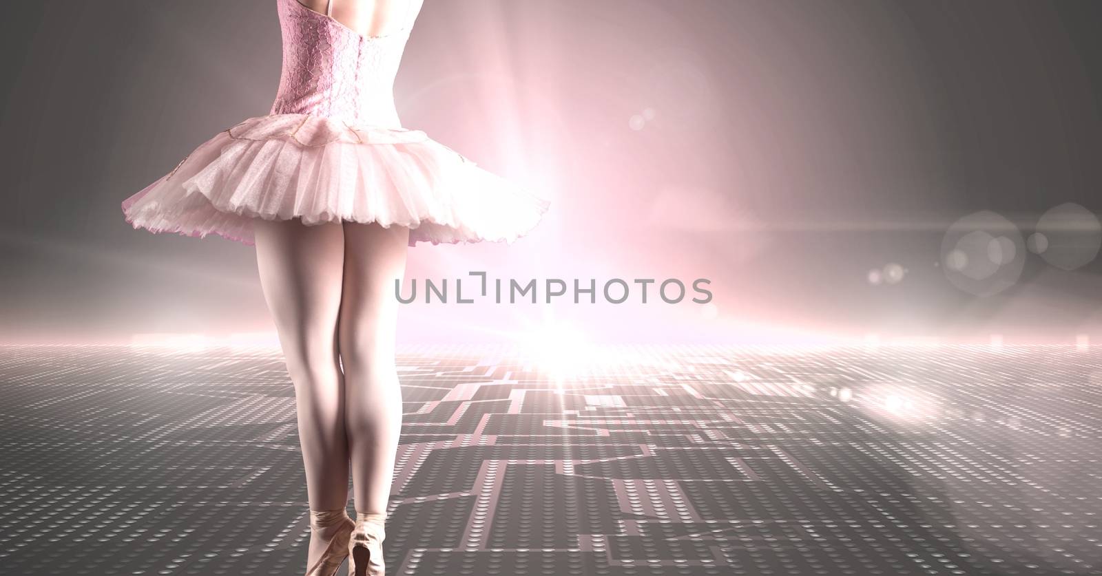 Ballet dancer with digital technology landscape and glowing light by Wavebreakmedia