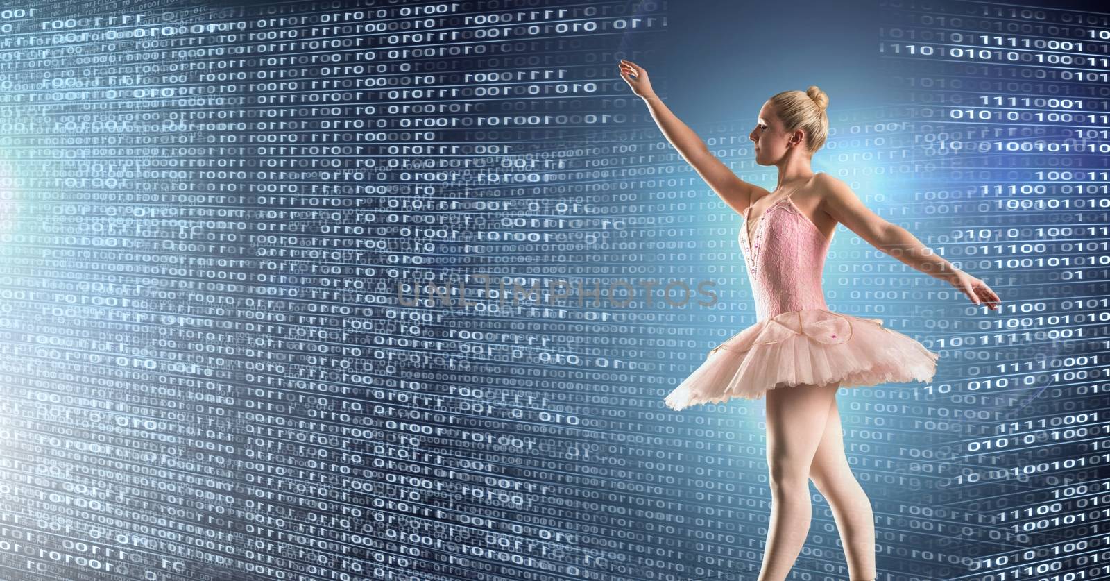 Digital composite of Ballet dancer dancing with digital technology interface