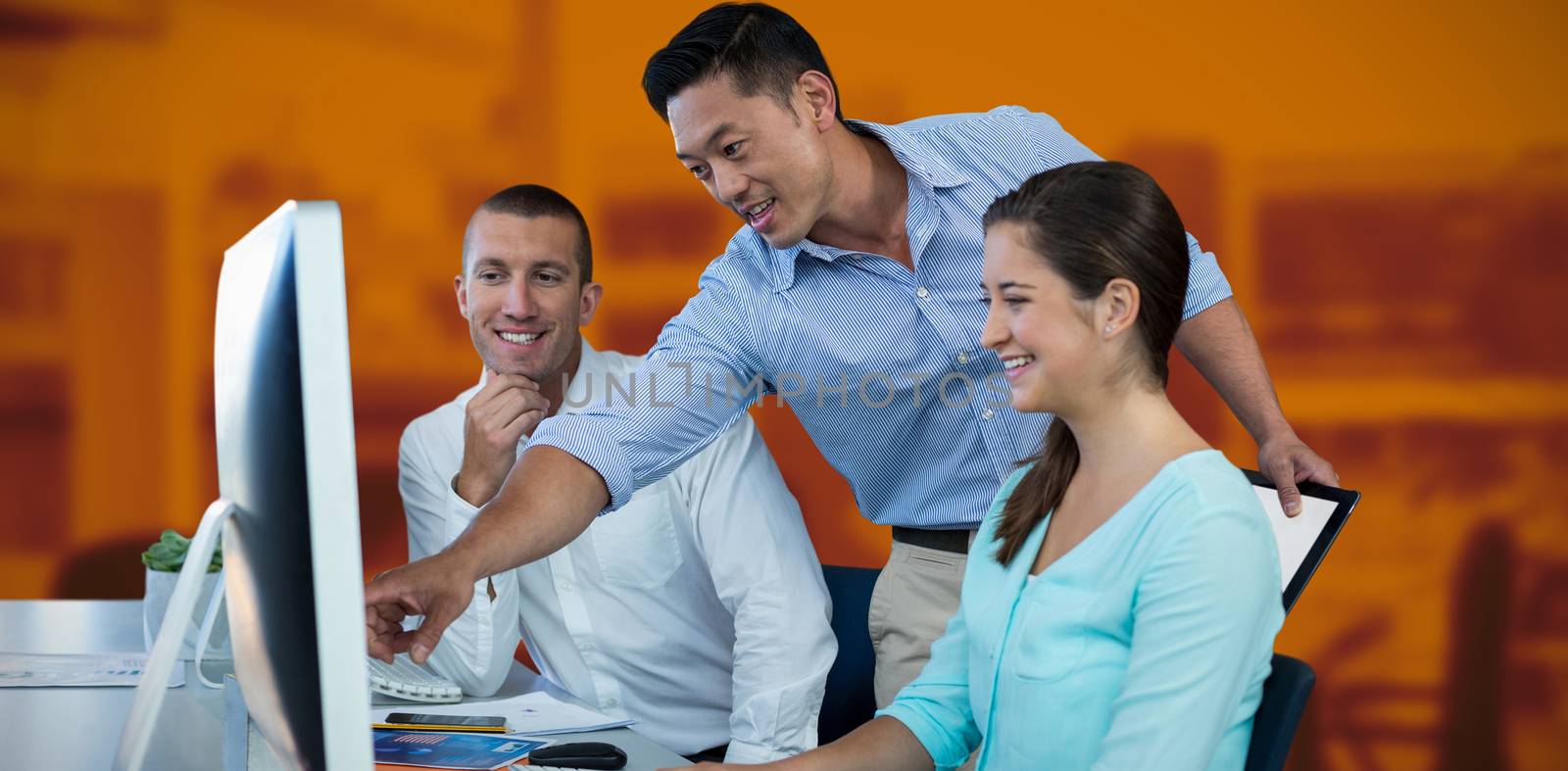 Composite image of business people discussing over computer by Wavebreakmedia